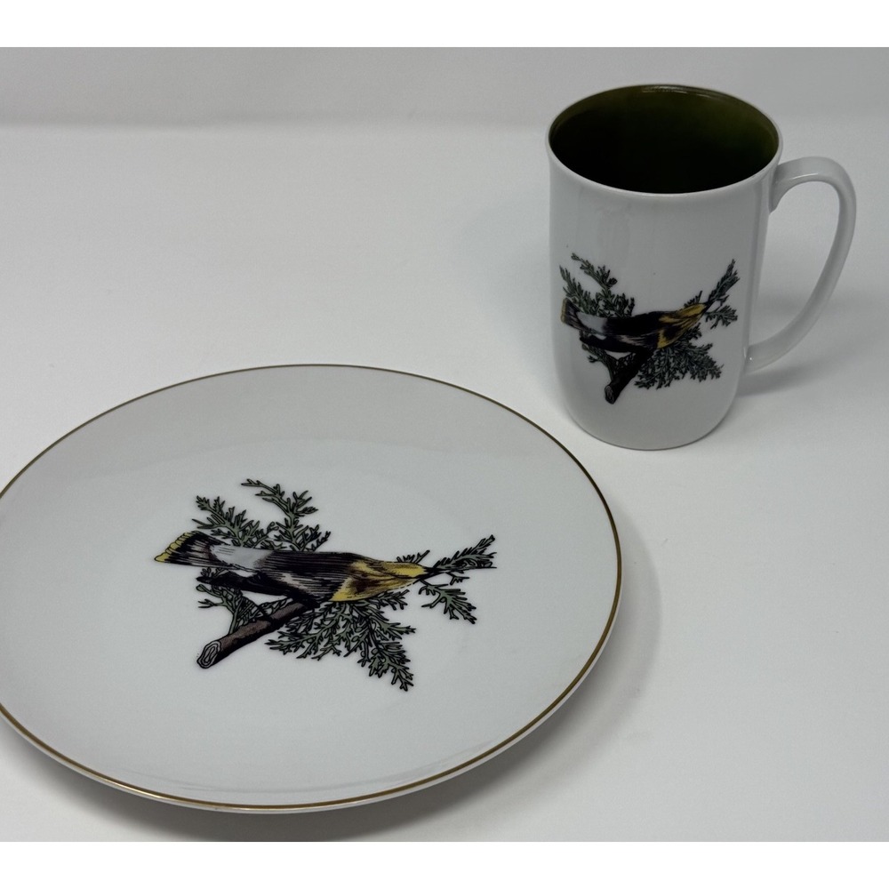 Fitz & Floyd Wild Bird Series Neiman Marcus Coffee Mug & Matching Plate
